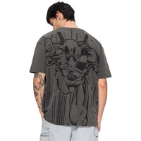 The Souled Store Official Deadpool: Miss Me? Men And Boys Short Sleeves Round Neck Grey Graphic Printed Cotton Oversized T-Shirts
