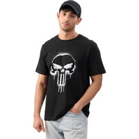 The Souled Store Official Punisher: Classic Logo Men And Boys Short Sleeves Round Neck Black Graphic Printed Regular Fit Cotton T-Shirts