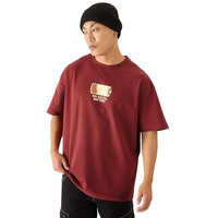 The Souled Store No Social Battery Drop Shoulder Short Sleeve Round Neck Maroon Graphic Printed Cotton Oversized Baggy T-Shirts For Men And Boys