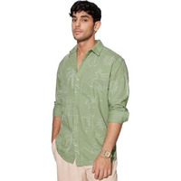 The Souled Store Summer Vibe Men And Boys Long Sleeves Collared Neck Button Front Green Embroidered Regular Fit Cotton Linen Shirts