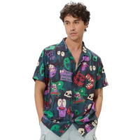 The Souled Store Courage: Creepy Stuff Happens Men And Boys Short Sleeves Collared Neck Button Front Purple All Over Printed Rayon Blend Holiday Shirts