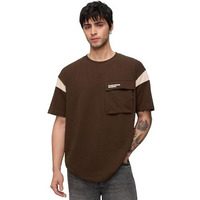 The Souled Store Utility T-Shirt: Mocha Men And Boys Short Sleeves Round Neck Brown Solid Cotton Oversized T-Shirts