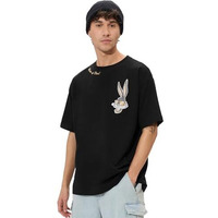 The Souled Store Bugs Bunny: What's Up Doc Men And Boys Short Sleeves Round Neck Black Graphic Printed Cotton Oversized T-Shirts