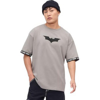 The Souled Store Official Batman: Logo Men And Boys Short Sleeves Round Neck Grey Graphic Printed Cotton Oversized T-Shirts