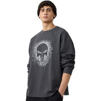 The Souled Store Punisher: Chaos Men And Boys Round Neck Grey Embroidered Cotton Oversized Full Sleeve T-Shirts