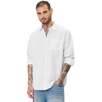 The Souled Store Solids: Pearl White Men And Boys Collared Neck Long Sleeve Button Front Regular Fit Cotton Linen Shirts Solid Shirts Casual Button-Down Full Sleeve Casual Workwear Fashionable Stylish