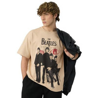 The Souled Store The Beatles: Anthology Men And Boys Short Sleeves Round Neck Beige Graphic Printed Cotton Oversized T-Shirts