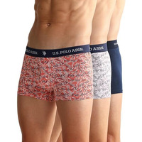 U.S. Polo Assn. Men's Cotton Blend Classic Printed Trunks (Pack Of 3) (Oet08-Mu6-P3_Red-White-And Blue