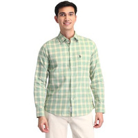 U.S. Polo Assn. Men's Checked Tailored Fit Shirt (Usshtfx0588_Green