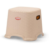 Nayasa Cane Plastic Stool Small | Plastic Stool For Sitting At Home & Office | Anti Skid, Light Weight & Stackable | Durable & Surdy Stool For Perfect Posture | 33 Cm X 33 Cm X 27.3 Cm | Cream