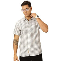 Thomas Scott Mens Cotton Linen Half Sleeves Checkered Casual Shirt (Ts1376_Black, L)