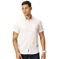 Thomas Scott Mens 100% Cotton Half Sleeves Printed Casual Shirt (Ts1543_White, L)