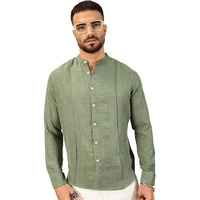 Thomas Scott Mens Linen Blend Mandarin Collar Full Sleeves Casual Shirt (Ts1418_Green, L)