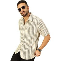 Thomas Scott Mens Half Sleeves Cotton Blend Crochet Textured Shirt (Ts1447_Beige, L)