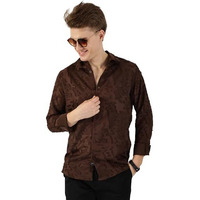 Thomas Scott Mens Full Sleeves Slim Fit Printed Casual Shirt (Ts1708_Brown, L)