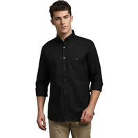 Louis Philippe Men's Cotton Solid Slim Fit Shirt (Lysfcslb900766_Black, 39