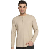 Alan Jones Clothing Men's Waffle Henley Neck Long Sleeve T-Shirt (Beige_M)
