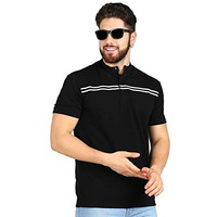 Alan Jones Clothing Men's Mandarin Collar Solid Regular Fit Polo T-Shirt (Black_M)
