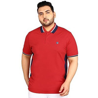 Alan Jones Clothing Cotton Blend Colorblock Polo Collar Regular Fit T-Shirt For Plus Size Men (Red_2Xl)