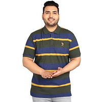 Alan Jones Clothing Striped Polo Collar Regular Fit T-Shirt For Plus Size Men (Dark Green_2Xl)