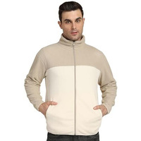 Alan Jones Clothing Men's Solid Stand Collar Fleece Full Zip Standard Length Jacket (Beige_L)