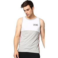 Alan Jones Clothing Men's Cotton Colorblocked Sleeveless Regular Fit T-Shirt (M_White, Grey)