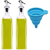 Sqinelli Italian Glass Oil Dispenser 1000 Ml, Pack Of 2, Oil Bottle For Kitchen 1 Litre Glass, Oval Transparent (Oval)