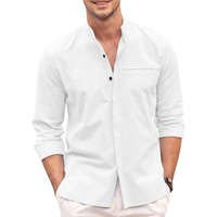 Hemilique Mens Casual Button Down Regular Fit Shirt | Cotton Luster Long Sleeves Shirts | Mandarin Collared Shirts White