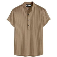 Deemoon Men's Polyster Kurta With Mandarin Collar, Half Placket Buttons, Front Pocket | Half Sleeves | Soft & Breathable Fabric