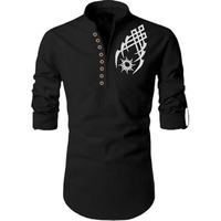 Deelmo Men's Full Sleeve Short Kurta Shirt With A Trendy Mandarin Collar Crafted From A Premium Cotton Blend Black