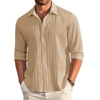 Deelmo Men's Casual Button Down Shirts Long Sleeve Linen Shirt Fashion Textured Beach Summer Shirt