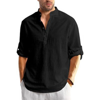 Hemilique Men's Regular Fit Cotton Blend Casual Kurta| Mens Short Kurta Black