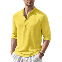 Madhavista Men's Regular Fit Solid Popcorn Full Sleeve Regular Fit Short Kurta | Solid Pattern Mandarin Collar Straight Kurta Yellow