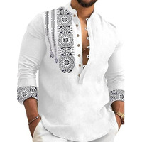 Deemoon Men's Cotton Blend Mandarin Collar Self One Design Full Sleeve Casual Short Kurta White
