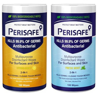 Perisafe Multipurpose Disinfectant Wipes For Surfaces & Skin-Combo Pack 100 Wipes Each | 100% Biodegradable | Antibacterial | 2-In-1- Kills Germs & Cleans Tough Messes | Citrus-Fresh Mint