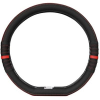 Soft X Premium Faux Leather Car Steering Wheel Cover | Flat Bottom (D Shape) Breathable Anti Slip Steering Cover For Untlimate Comfort & Style (Black-Red)