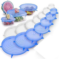 Jb Export Microwave Safe Silicone Stretch Lids Reuseable Flexible Covers For Rectangle, Round, Square Bowls, Dishes, Plates, Cans, Jars, Glassware And Mugs Pack Of 6 Lids, Multi-Coloured