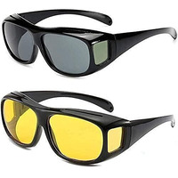 Jb Export Hd Vision Uv Protection Day And Driving Bikes And Car Anti-Glare Polarized Sunglasses Unisex Goggles For Men Women Combo Pack Of 2, Medium, Multicolour