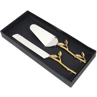 Saaga Stainless Steel Cake Knife 32Cms With Brass Handle For Cake Cutting And Cake Servers 27Cms For Plating Desserts - Set Of 2Pcs With Sturdy Box