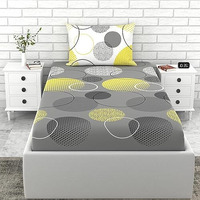 Loreto - A Quality Linen Brand 100% Cotton Bedsheet For Single Bed, 1 Single Bedsheet With 1 Pillow Cover | 144 Tc Single Bedsheet Cotton, Lemon Yellow And Grey