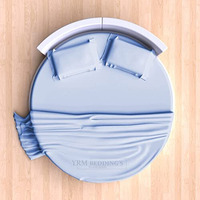 Yrm Beddings - 3 Piece Round Elastic Bedsheet Light Blue 400 Tc Egyptian Cotton Fitted Bedsheet 96" Diameter Feet Upto 12" Inch Thick Mattress Round Shape Fitted Bedsheet Include 2 Pillow Covers