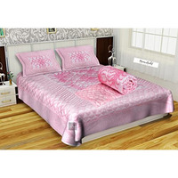 Manavrachit Satin Gold Printed Wedding Bedding/Bedsheet Set For Home & Living Room, King Size, 310 Tc, Pink Vip - Set Of 4 Pieces
