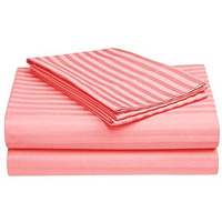 Harbell Home 300 Tc Cotton Satin Double Queen Size Bedsheet With 2 Pillow Covers Plain Premium Platinum Superior Elegant Solid Stripes - 90 X 100 (Rose)