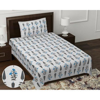 Tamasvini Cotton 144 Tc 1 Bedsheet With 1 Pillow Cover Sanganeri Jaipuri Print (Size 60 Inches X 90 Inches) Single Size Bedsheet For Home And Living Room (Grey Leaf)
