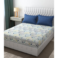 Tindler Knots 300 Tc Supersoft Glace Cotton Bedsheet For Double Bed | Floral Print King Size Bed Sheet Set - (108 X 108) With 2 Pillow Covers (18 X 28), Cyan Blue