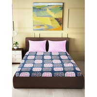 Skyla Bedsheet For Double Size Bed | 186 Tc | Pink & Blue Geometrical | Printed | 1 Piece Cotton Bedsheet For Double Size Bed With 2 Pillow Covers (228 X 254 Cm) Perfect For Home Decor & Gifting