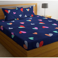 Tarain Collection Premium Glace Cotton 180Tc Flat Double Bedsheets With 2 Pillow Covers(Blue & Red) 90X100 Inches