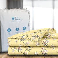 Blue Dahlia 300Tc Printed Cotton Flat Bedsheet (King Size, Blossom Mustard Yellow) Floral Bed Sheet For Double Bed, 1 Flat Sheet (108"X108") & 2 Pillow Covers (18"X28") Bedding Set Oeko-Tex Certified