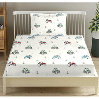 Trance Home Linen 180 Tc | 100% Cotton Cartoon Printed Flat Kids Bedsheet For Single Bed With 1 Pillow Cover | Rotary Anti Fade Kids Bedsheet | Breathable (60X100 Inch | 5Ft X 8.3Ft - Car Blue)