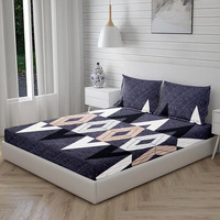 Bhavya 3 Piece King Size Bed Sheet With Elastic Fitted For Double Bed With 2 Pillow Cover | Perfectly Fits Bed Sheet For Bedroom | Bedsheet 200 Threadcount (Greywhiteblack)
